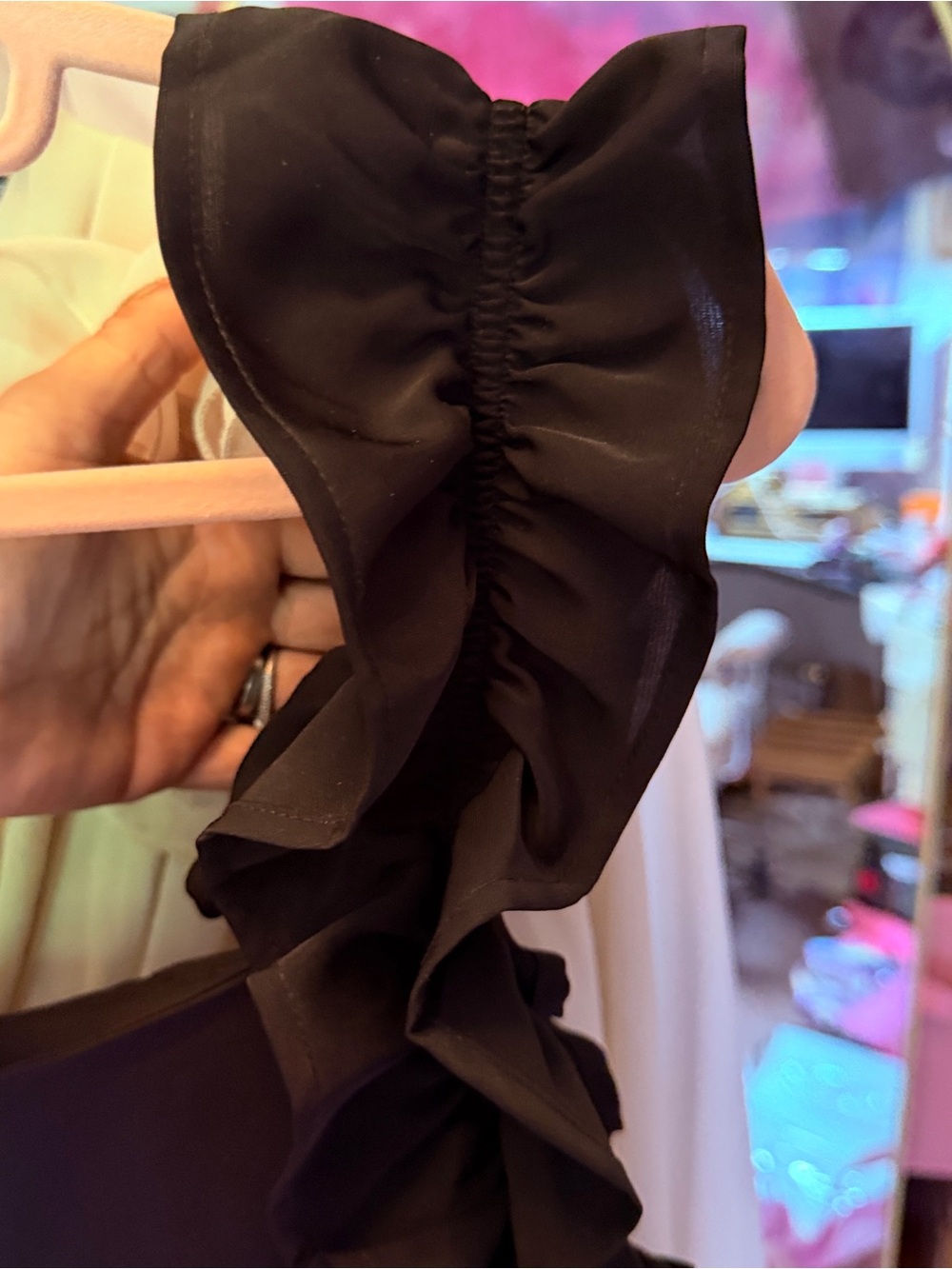 Black Ruffle Sleeve Top - Flowy Polyester - Picture 2 of 5